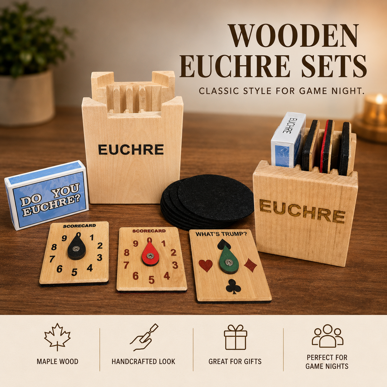 Hand-Crafted Wooden Euchre Sets