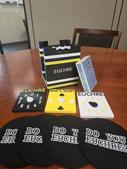 Euchre Scorekeeping Set with Coasters - Waterproof - Black and Yellow