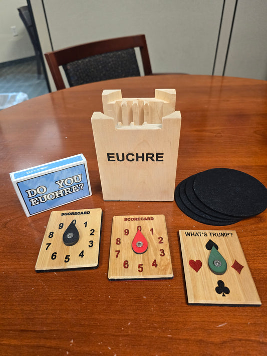 Euchre Scorekeeping Set with Coasters - Hand-crafted using Maple Wood